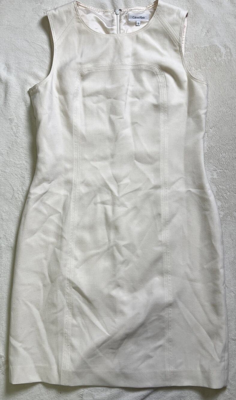 Calvin Klein Poplin Sleeveless Sheath Dress White Business Size 12